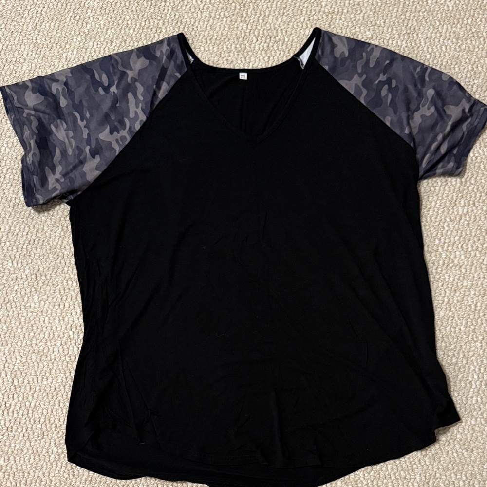 Black Camouflage Sleeve Women's Top